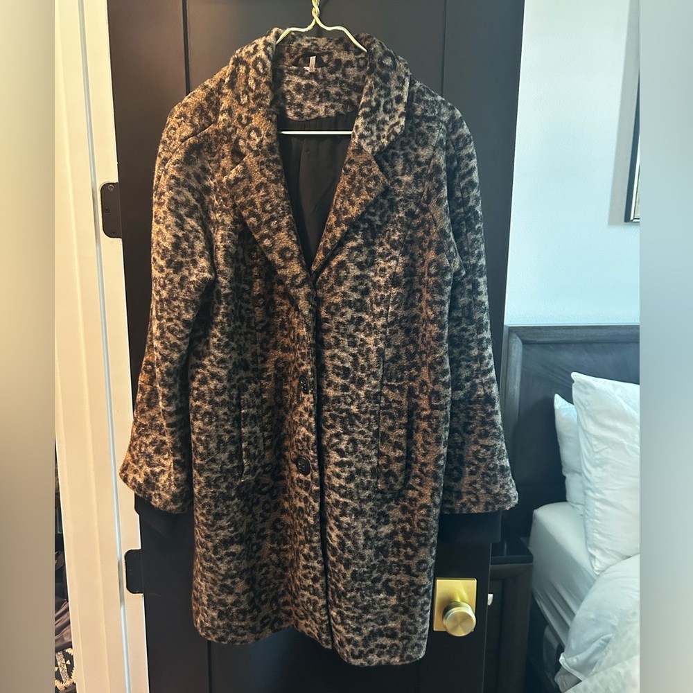 Free People Animal Print Teddy Jacket - Brown and Black